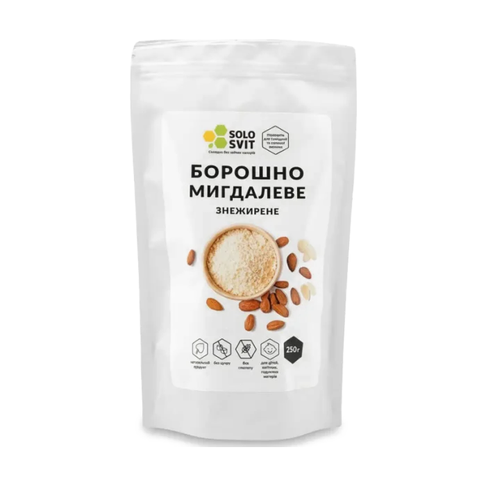 Мигдальне борошно SOLOSVIT — знежирене борошно для випічки та десертів, 250 г